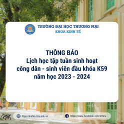 Thông báo lịch học tập tuần sinh hoạt công dân - sinh viên đầu khóa K59 năm học 2023-2024